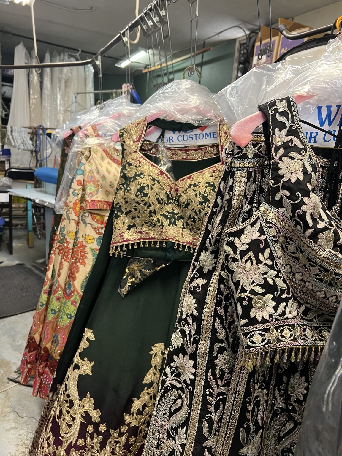 Indian and embroidered specialty garments prepared at Royal Oak Drycleaners